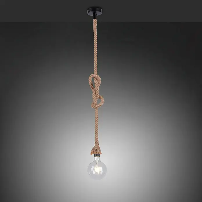 Just Light Rope Lámpara colgante redonda - 15 W, Ø x Al: 10 x 120 cm, Natural, E27, 1 ud. - Elegante lámpara colgante con suspensión de cuerda y nudo decorativo, que proporciona una iluminación cálida para cualquier estancia.