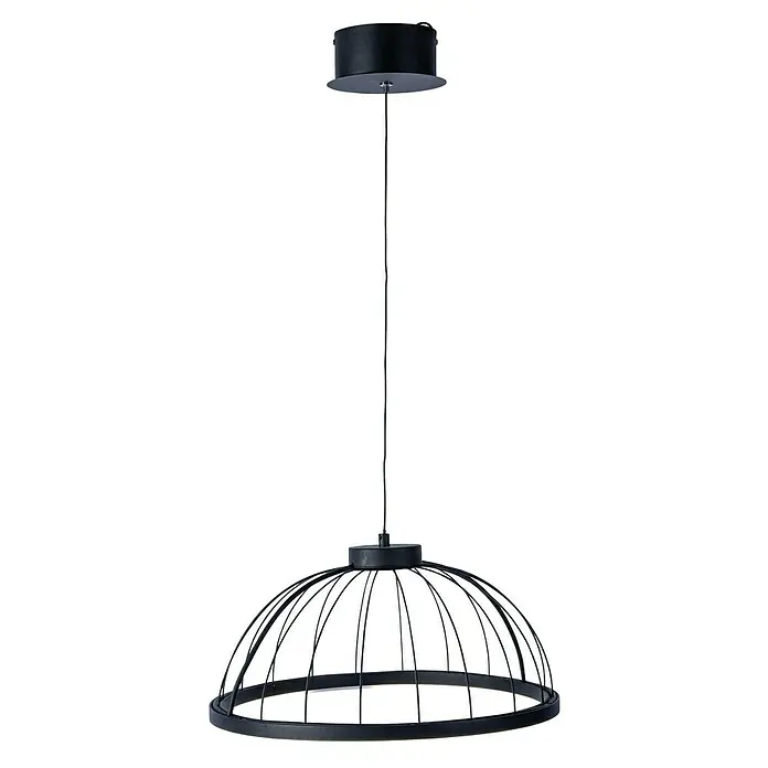 Forlight Lámpara colgante LED redonda Cercle - 24 W, Ø x Al: 39,5 x 120 cm, Blanco opal, Negro, Blanco neutro - Lámpara colgante negra con diseño de jaula. La lámpara cuelga de una varilla delgada del techo, añadiendo un toque moderno.