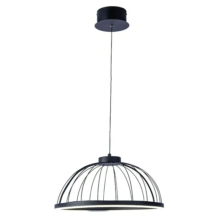 Forlight Lámpara colgante LED redonda Cercle - 24 W, Ø x Al: 39,5 x 120 cm, Blanco opal, Negro, Blanco neutro - Elegante lámpara colgante negra con diseño de jaula moderno e iluminación LED integrada para un toque contemporáneo.