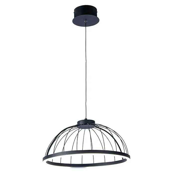 Forlight Lámpara colgante LED redonda Cercle - 24 W, Ø x Al: 39,5 x 120 cm, Blanco opal, Negro, Blanco neutro - Lámpara colgante moderna con jaula metálica negra y luz LED integrada, creando un ambiente elegante.