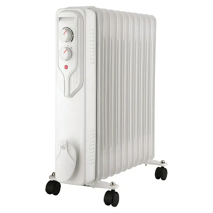 Voltomat HEATING Ölradiator - 2.500 W, Raumgröße bis ca. 25 m², Weiß - Heizkörper mit Ölfüllung und Drehreglern. Er ist weiß und hat Rollen für den einfachen Transport. Ideal für zusätzliche Wärme.
