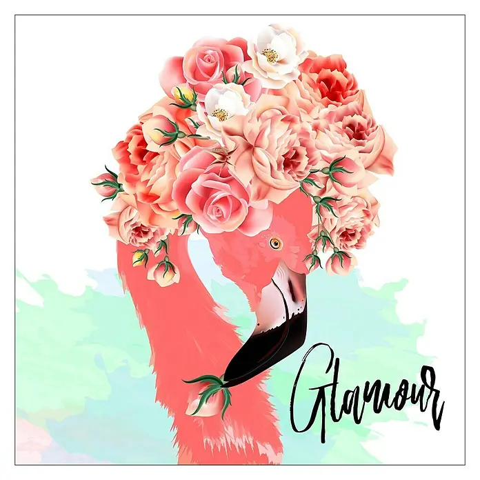 ProArt Leinwandbild - Glamour Flamingo, B x H: 40 x 40 cm - Glamouröses Bild eines Flamingos mit Blumenkrone, das Eleganz und Stil verkörpert. Ein dekoratives Kunstwerk mit lebendigen Farben und feinen Details.