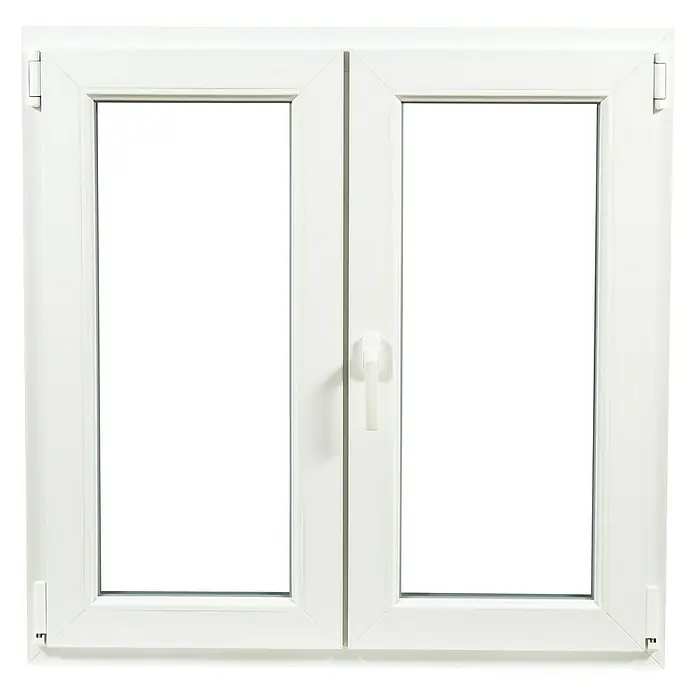 Ventana de PVC practicable-oscilobatiente - 120 x 120 cm, Derecha, Blanco - Ventana de PVC blanca con dos hojas y manija central para una fácil operación.