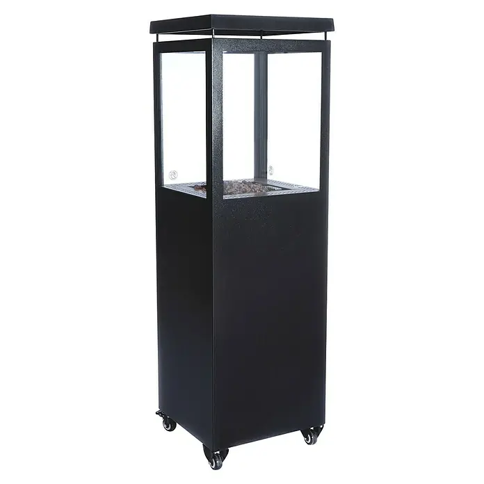 Estufa de exterior París - Potencia calorífica: 6,5 kW, Altura: 132,5 cm - Calefactor de patio negro con paredes de vidrio y rocas de lava para noches acogedoras al aire libre.