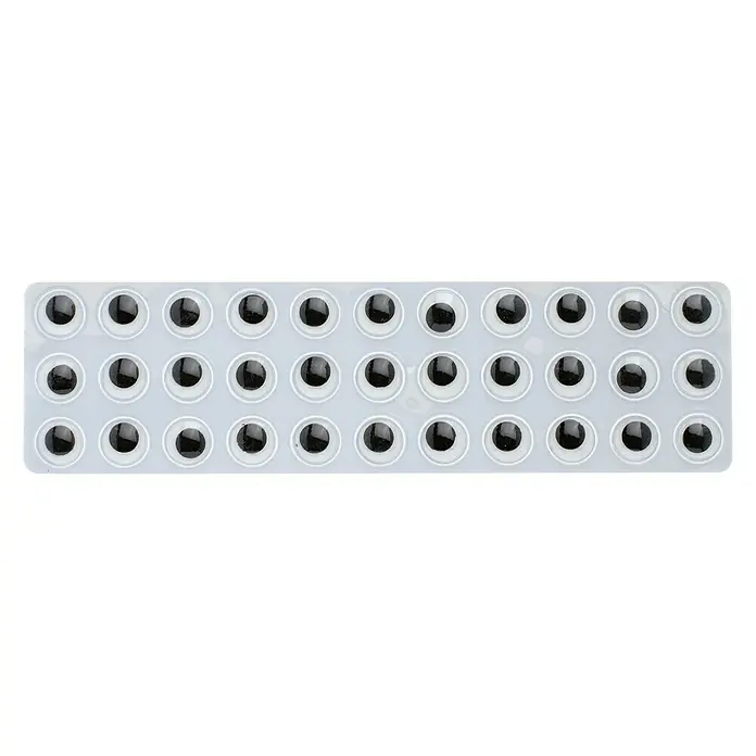 Glorex Wackelaugen - Durchmesser: 7 mm, Weiß - Klarsichtfolie mit 36 schwarzen, runden, selbstklebenden Wackelaugen, ideal für Bastelarbeiten und DIY-Projekte, um Ihren Kreationen Leben einzuhauchen.