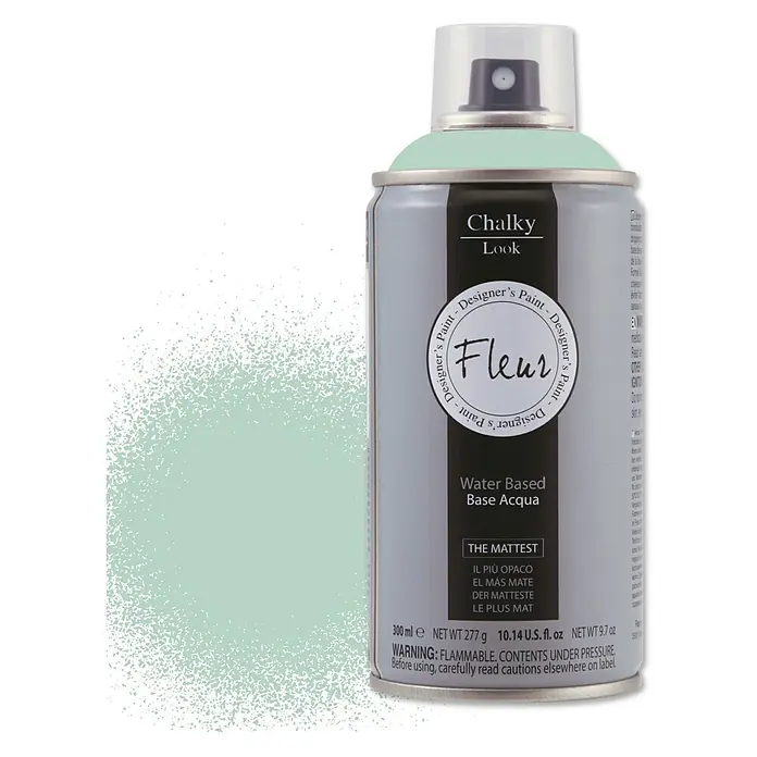 Fleur Pintura decorativa en spray Chalky Look - Malmo, Mate, 300 ml - Un aerosol de pintura Fleur Chalky Look en un tono turquesa claro. Ideal para muebles y decoración con un acabado efecto tiza.