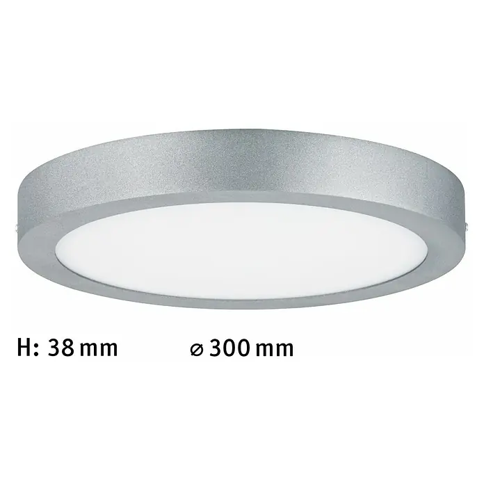 Paulmann LED-Deckenleuchte rund Lunar - 15 W, Ø x H: 30 x 3,8 cm, Chrom, Warmweiß - Eine silberfarbene LED-Deckenleuchte mit den Maßen Höhe 38 mm und Durchmesser 300 mm. Perfekt für moderne Innenräume und energiesparende Beleuchtung.