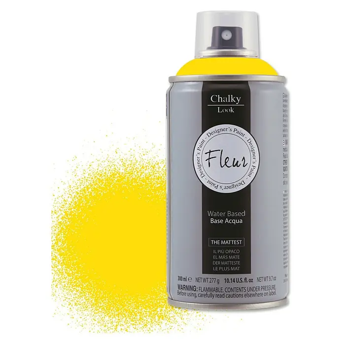 Fleur Pintura decorativa en spray Chalky Look - Primary Amarillo, Mate, 300 ml - Bote de pintura en aerosol amarilla Fleur, ideal para un aspecto de tiza, a base de agua y acabado mate.