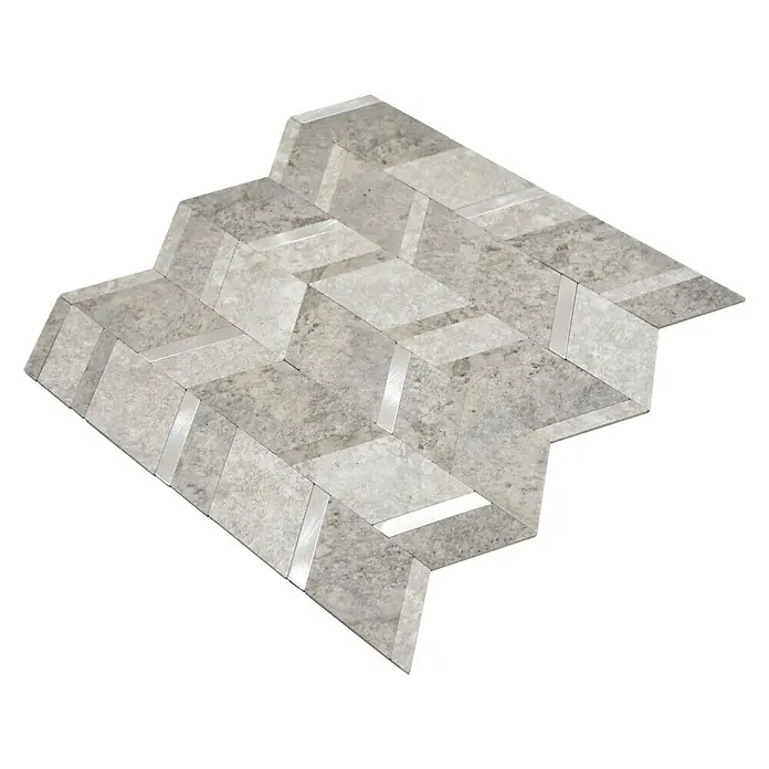 Selbstklebemosaik SAM 4AR42CLG - 28 x 29 cm, Grau, Matt - Bild einer grau-silbernen Glasmosaikfliese in einem Fischgrätenmuster.