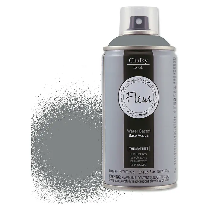 Fleur Pintura decorativa en spray Chalky Look - Smoky, Mate, 300 ml - Aerosol con pintura gris Chalky Look Designer de Fleur, a base de agua y mate.
