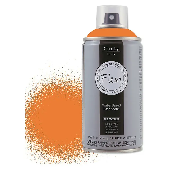 Fleur Pintura decorativa en spray Chalky Look - Tropi Sunset, Mate, 300 ml - Pintura en aerosol con aspecto de tiza, marca Fleur, a base de agua, en un color naranja brillante.