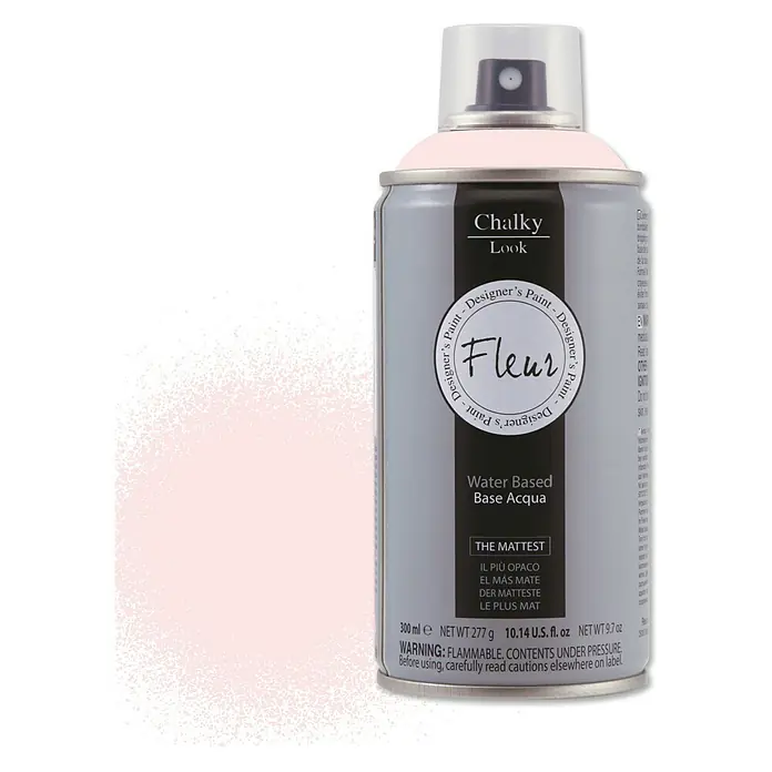 Fleur Pintura decorativa en spray Chalky Look - Pinkrococo, Mate, 300 ml - Primer plano de una lata de pintura de diseño Fleur Chalky Look en un rosa delicado, que promete un acabado mate ideal para proyectos de bricolaje.