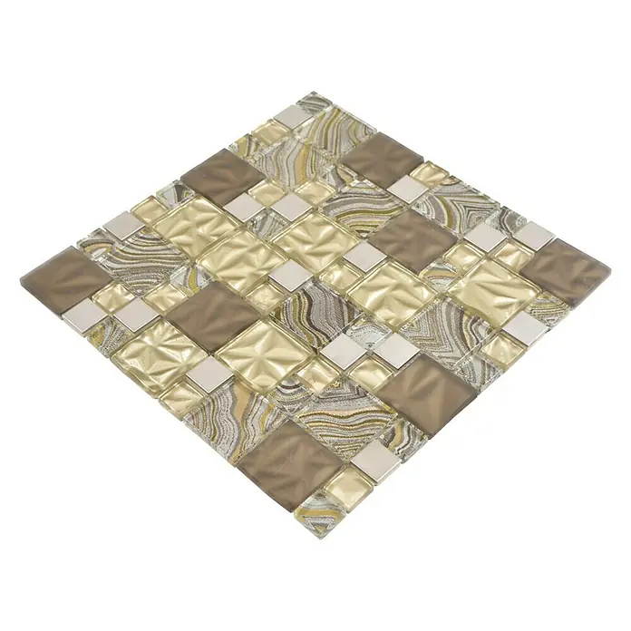 Mosaikfliese Crystal Mix XCM NIKO40 - 30 x 30 cm, Beige/Braun, Glänzend - Quadratische Mosaikfliese mit verschiedenen Texturen und Farben, ideal für Wand- und Bodendesign.