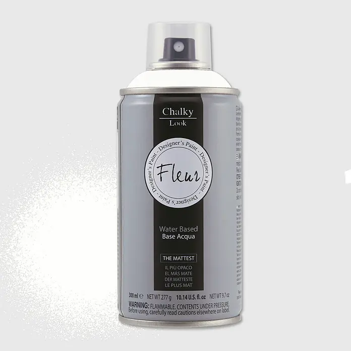 Fleur Pintura decorativa en spray Chalky Look - Titanium Blanco, Mate, 300 ml - Bote de pintura a la tiza Fleur Chalky Look a base de agua para muebles y decoraciones, con acabado mate.