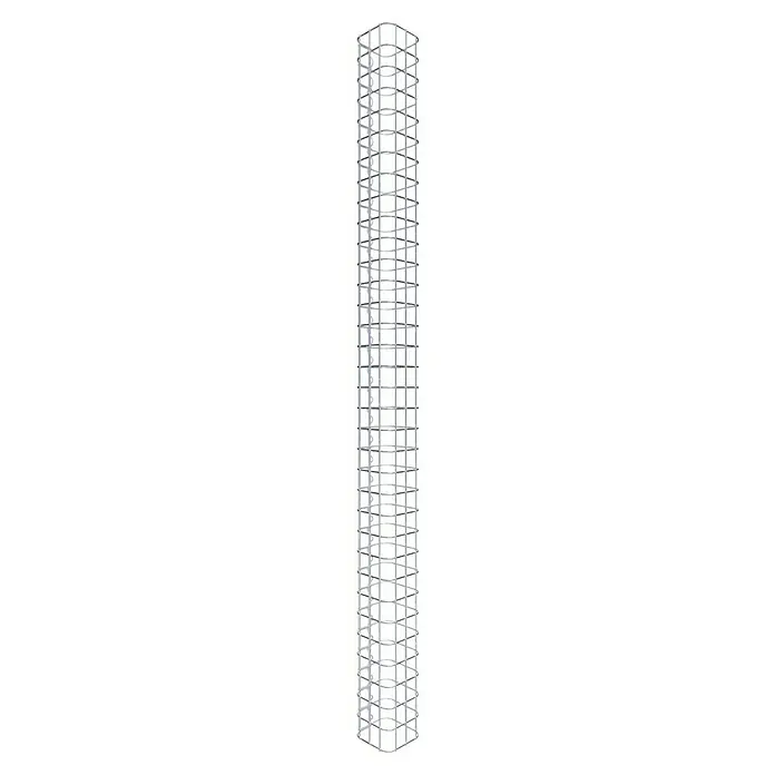 Gabiona Gabionensäule - 17 x 17 x 170 cm, Stahl, Maschenbreite: 50 mm, Maschenhöhe: 50 mm - Aufnahme des Gerüsts eines Wolkenkratzers aus Stahl, das sich hoch in den dunklen Himmel erstreckt.