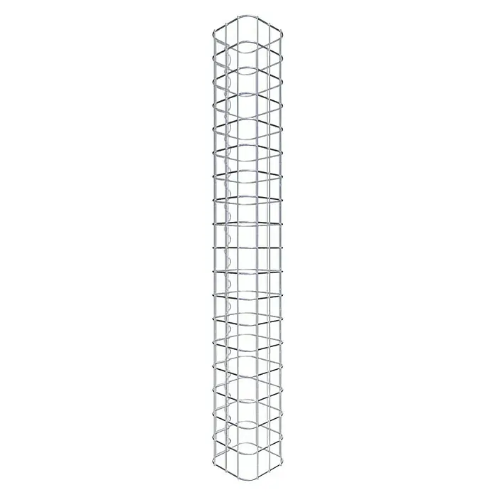 Gabiona Gabionensäule - 17 x 17 x 90 cm, Stahl, Maschenbreite: 50 mm, Maschenhöhe: 50 mm - Ansicht eines spiralförmigen, turmartigen, modularen Pflanzenstützsystems aus weißem Kunststoff mit integrierter Kletterhilfe.
