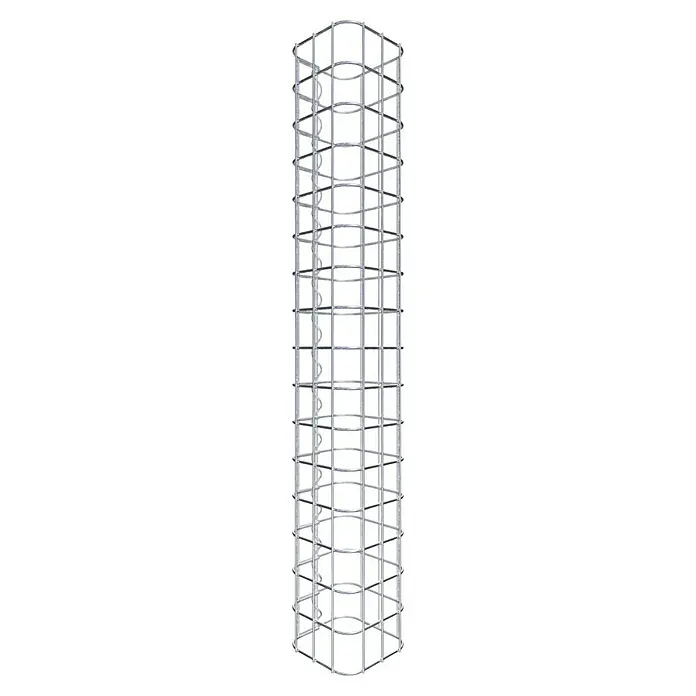 Gabiona Gabionensäule - 17 x 80 cm, Stahl, Maschenbreite: 50 mm, Maschenhöhe: 50 mm - Metallstruktur für den Innenbereich, ideal für Ausstellungen. Das silberfarbene modulare System ist robust und anpassbar.