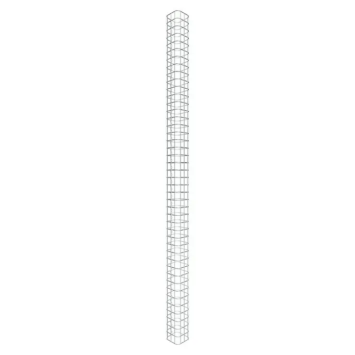 Gabiona Gabionensäule - 17 x 17 x 220 cm, Stahl, Maschenbreite: 50 mm, Maschenhöhe: 50 mm - Detailaufnahme der Fassade eines hohen Bürogebäudes mit sich wiederholenden Fenstern und einer modernen architektonischen Gestaltung.