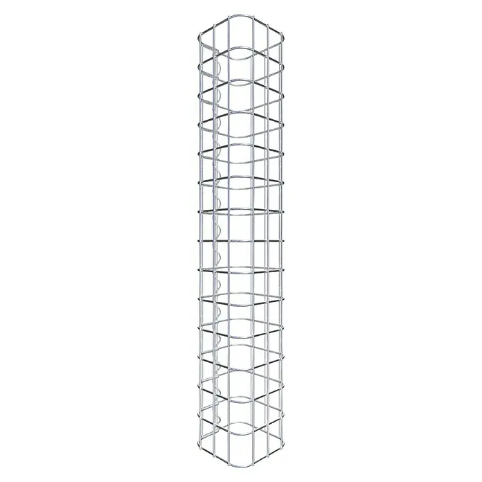 Gabiona Gabionensäule - 17 x 17 x 70 cm, Stahl, Maschenbreite: 50 mm, Maschenhöhe: 50 mm - Ein schlanker, zylinderförmiger Weinkühler aus Metall mit spiralförmigem Innendesign, perfekt für die stilvolle Weinlagerung.