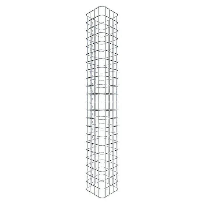 Gabiona Gabionensäule - 22 x 22 x 110 cm, Stahl, Maschenbreite: 50 mm, Maschenhöhe: 50 mm - Eine hochformatige Aufnahme eines modularen Weinregals aus Metall mit quadratischen Fächern zur sicheren Aufbewahrung von Weinflaschen.