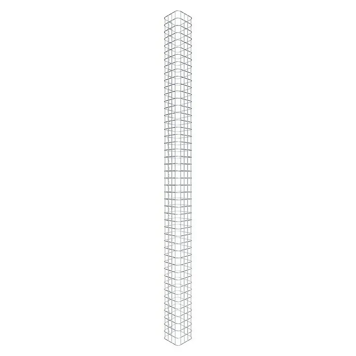 Gabiona Gabionensäule - 22 x 22 x 230 cm, Stahl, Maschenbreite: 50 mm, Maschenhöhe: 50 mm - Aufnahme eines hoch aufragenden Wolkenkratzers mit einer minimalistischen Skelettstruktur und regelmäßigen Fensteröffnungen.