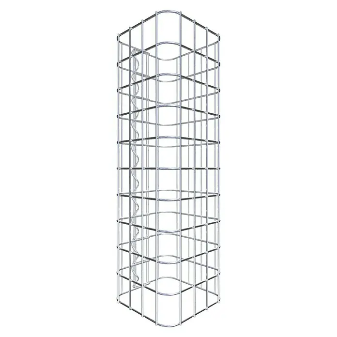 Gabiona Gabionensäule - 22 x 22 x 50 cm, Stahl, Maschenbreite: 50 mm, Maschenhöhe: 50 mm - Eine dreiseitige, zylindrische Stahlkonstruktion mit einer spiralförmigen Struktur im Inneren, ideal für Kletterpflanzen im Garten.