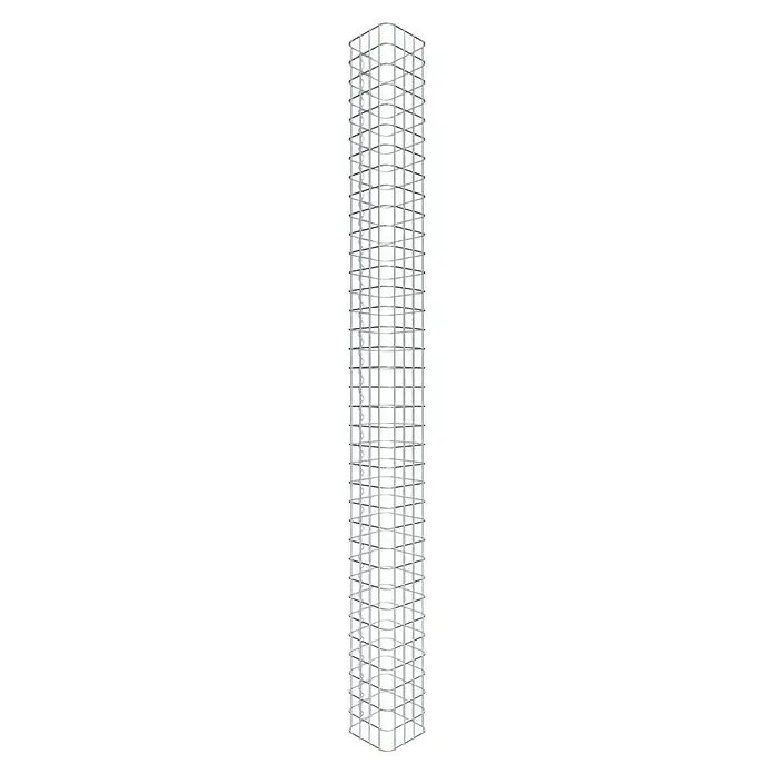 Gabiona Gabionensäule - 22 x 22 x 180 cm, Stahl, Maschenbreite: 50 mm, Maschenhöhe: 50 mm - Struktur eines Hochhausgerüsts aus Stahl, das ein komplexes Netzwerk von Rahmen und Stützen darstellt. Minimalistisch, aber robust.