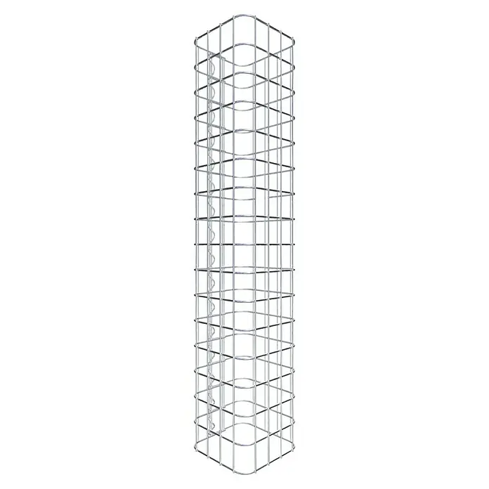 Gabiona Gabionensäule - 22 x 80 cm, Stahl, Maschenbreite: 50 mm, Maschenhöhe: 50 mm - Aufnahme eines modernen, röhrenförmigen Gebäude-Skeletts, das architektonische Innovation und strukturelle Stabilität demonstriert.