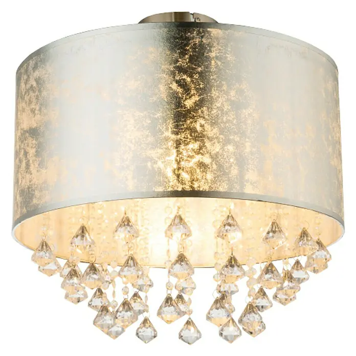 Globo Plafón Amy I - 60 W, Plateado, Claro, Níquel, E27 - Elegante lámpara de techo con pantalla color plata y adornos de cristal brillante para un ambiente elegante en tu hogar.