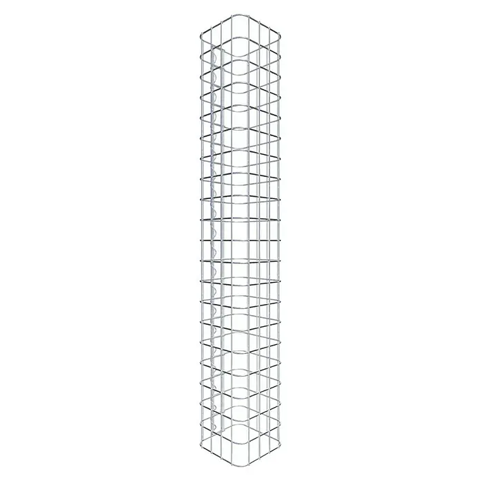 Gabiona Gabionensäule - 22 x 22 x 100 cm, Stahl, Maschenbreite: 50 mm, Maschenhöhe: 50 mm - Eine vertikale Ansicht eines Käfigturms mit Wendeltreppe. Das Metallgehäuse bietet Einblicke auf die Innentreppe und die Konstruktion.