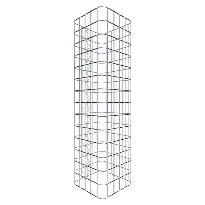 Gabiona Gabionensäule - 27 x 27 x 70 cm, Stahl, Maschenbreite: 50 mm, Maschenhöhe: 50 mm - Ansicht eines schlanken, silberfarbenen Weinturms aus Metall. Optimal für die stilvolle Lagerung und Präsentation Ihrer Weinsammlung.