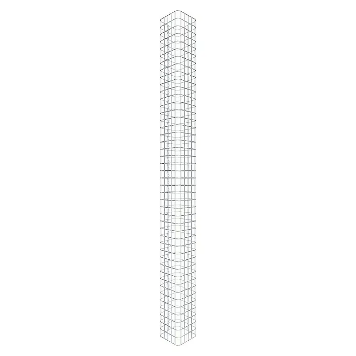 Gabiona Gabionensäule - 27 x 27 x 220 cm, Stahl, Maschenbreite: 50 mm, Maschenhöhe: 50 mm - Ansicht eines filigranen Wolkenkratzer-Skeletts, das ein beeindruckendes architektonisches Design und die Struktur des Gebäudes zeigt.