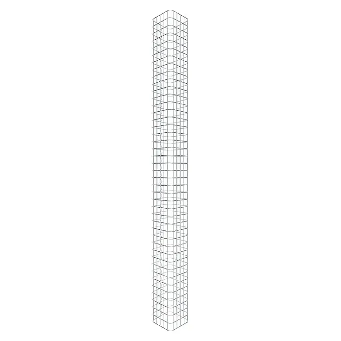 Gabiona Gabionensäule - 27 x 27 x 210 cm, Stahl, Maschenbreite: 50 mm, Maschenhöhe: 50 mm - Detailaufnahme eines innovativen, modularen Regalsystems. Das silberfarbene Regal zeichnet sich durch seine offene Würfelstruktur und Anpassbarkeit aus.