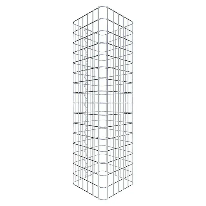 Gabiona Gabionensäule - 32 x 80 cm, Stahl, Maschenbreite: 50 mm, Maschenhöhe: 50 mm - Abstraktes silbernes Gitterturm-Design.