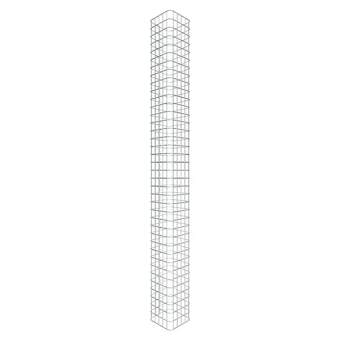 Gabiona Gabionensäule - 27 x 27 x 190 cm, Stahl, Maschenbreite: 50 mm, Maschenhöhe: 50 mm - Bild eines modernen Wolkenkratzers mit einer faszinierenden Gitterstruktur. Die Architektur betont Transparenz und innovative Bauweise.
