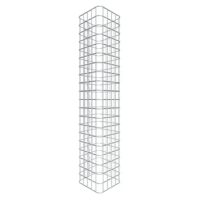 Gabiona Gabionensäule - 27 x 27 x 100 cm, Stahl, Maschenbreite: 50 mm, Maschenhöhe: 50 mm - Strukturierter, silberner Turm mit spiralförmiger Innentreppe, ideal für moderne Architekturprojekte und Designvisualisierungen.