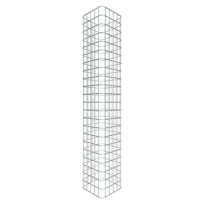 Gabiona Gabionensäule - 27 x 27 x 110 cm, Stahl, Maschenbreite: 50 mm, Maschenhöhe: 50 mm - Aufnahme des modularen, silberfarbenen Regalsystems mit quadratischen Fächern, das moderne Design und flexible Raumlösungen bietet.