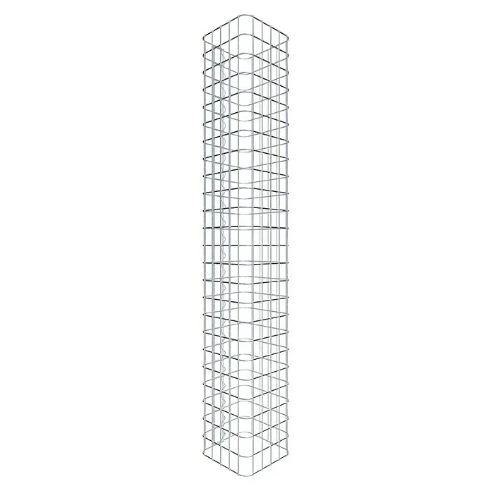 Gabiona Gabionensäule - 27 x 27 x 120 cm, Stahl, Maschenbreite: 50 mm, Maschenhöhe: 50 mm - Optische Täuschung eines würfelförmigen Turms mit einer spiralförmigen Form im Inneren, die durch die Konstruktion entsteht.