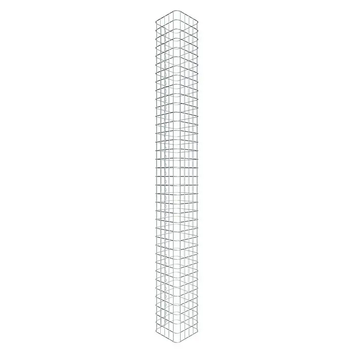 Gabiona Gabionensäule - 27 x 27 x 180 cm, Stahl, Maschenbreite: 50 mm, Maschenhöhe: 50 mm - Aufnahme des Stahlbaurahmens eines Hochhauses, der die Struktur und das Design des Gebäudes hervorhebt.