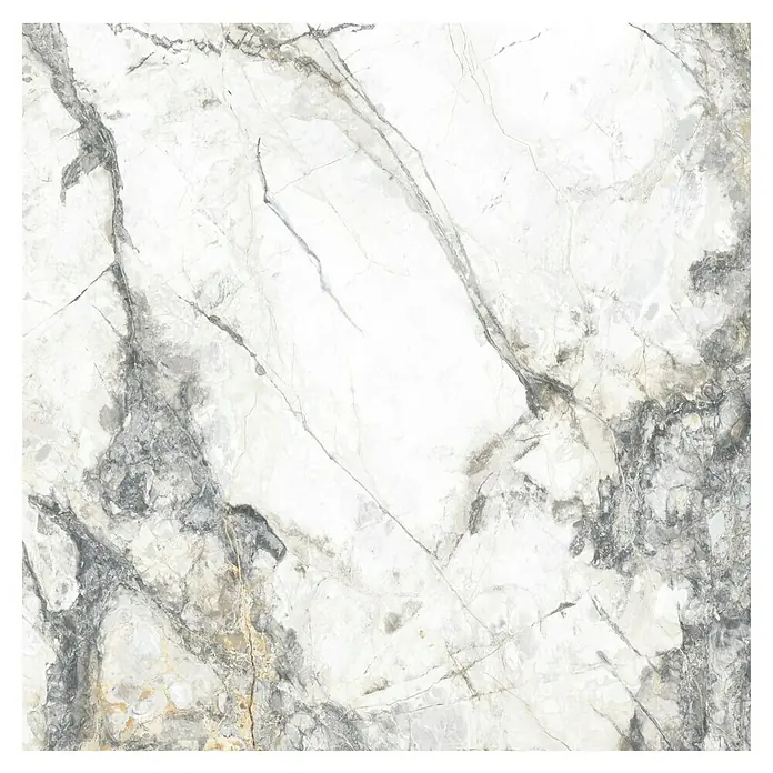 Feinsteinzeugfliese Marble Visage - 60 x 60 cm, Weiß/Grau, Glänzend - Hochwertige Marmorfliese mit eleganten grauen Adern für stilvolle Innenräume. Die perfekte Wahl für ein luxuriöses Ambiente.