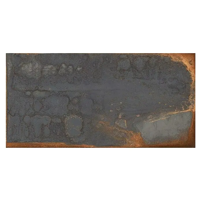 Feinsteinzeugfliese Oxyde - 60 x 120 cm, Anthrazit, Glänzend - Strukturierter, rustikaler Wandfliesen-Look mit einer Palette aus tiefen Grautönen und goldenen Akzenten, perfekt für ein modernes Interieur.