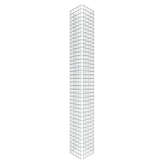 Gabiona Gabionensäule - 37 x 37 x 200 cm, Stahl, Maschenbreite: 50 mm, Maschenhöhe: 50 mm - Darstellung eines schlanken Wolkenkratzers mit filigranem Gitterdesign. Ein modernes architektonisches Meisterwerk, das in den Himmel ragt.