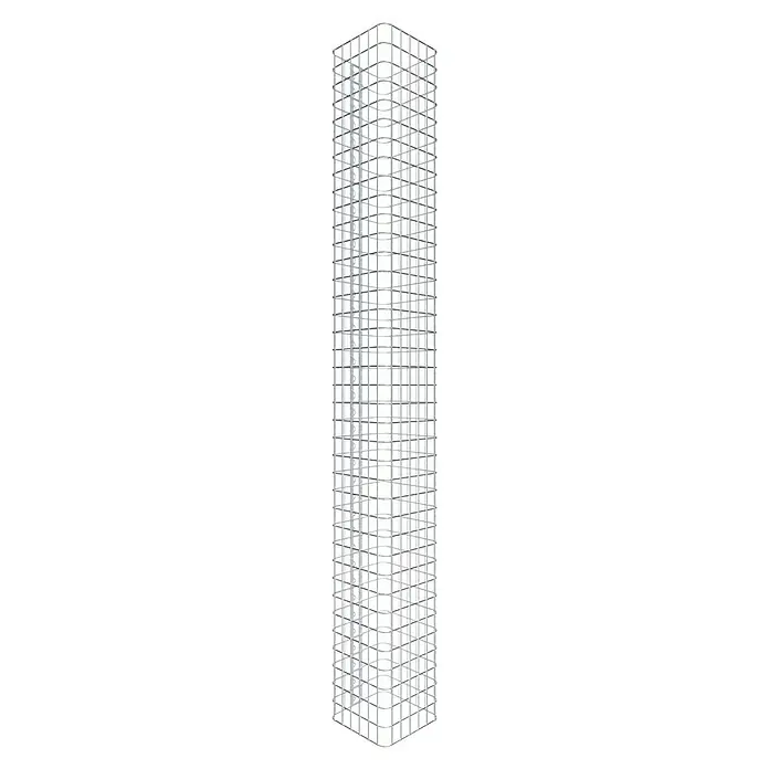 Gabiona Gabionensäule - 32 x 32 x 190 cm, Stahl, Maschenbreite: 50 mm, Maschenhöhe: 50 mm - Ansicht eines Wolkenkratzerskeletts. Das hohe Gebäude besteht aus einer Stahlkonstruktion mit rechteckigen Öffnungen.