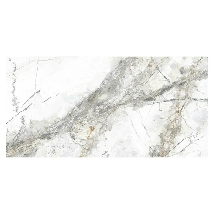 Feinsteinzeugfliese Marble Visage - 60 x 120 cm, Weiß/Grau, Glänzend - Elegante Marmorfliese mit zarten Grau- und Beigetönen, ideal für stilvolle Innenräume. Das raffinierte Design verleiht jedem Raum einen Hauch von Luxus.