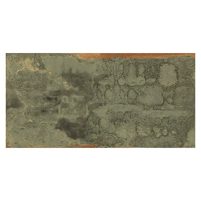 Feinsteinzeugfliese Oxyde - 60 x 120 cm, Grün, Glänzend - Strukturierte Oberfläche mit einem Farbverlauf von Grau- und Brauntönen, ideal für moderne Innenräume.