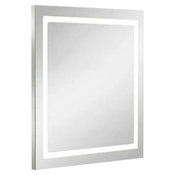 Camargue Espacio LED-Lichtspiegel Vista - 80 x 80 cm - Nahaufnahme eines quadratischen Spiegels mit integrierter LED-Beleuchtung, ideal für Badezimmer und Ankleidezimmer.