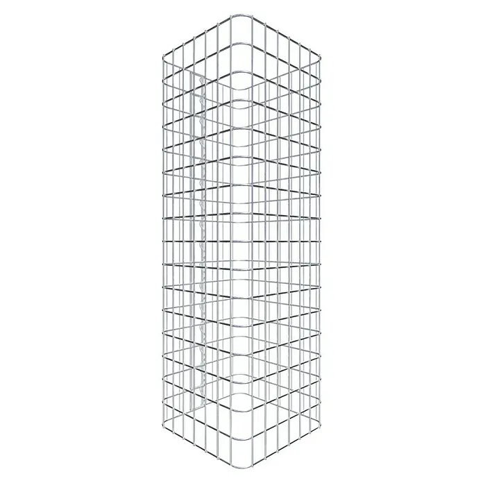 Gabiona Gabionensäule - 37 x 80 cm, Stahl, Maschenbreite: 50 mm, Maschenhöhe: 50 mm - Das Bild zeigt einen rechteckigen Käfig aus einem silberfarbenen Metallgitter, der eine stabile und dennoch luftige Struktur bildet.
