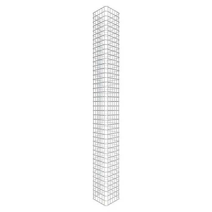 Gabiona Gabionensäule - 32 x 32 x 210 cm, Stahl, Maschenbreite: 50 mm, Maschenhöhe: 50 mm - Bild eines Wolkenkratzers mit einer filigranen, skelettartigen Struktur und einem modernen, architektonischen Design auf schwarzem Hintergrund.
