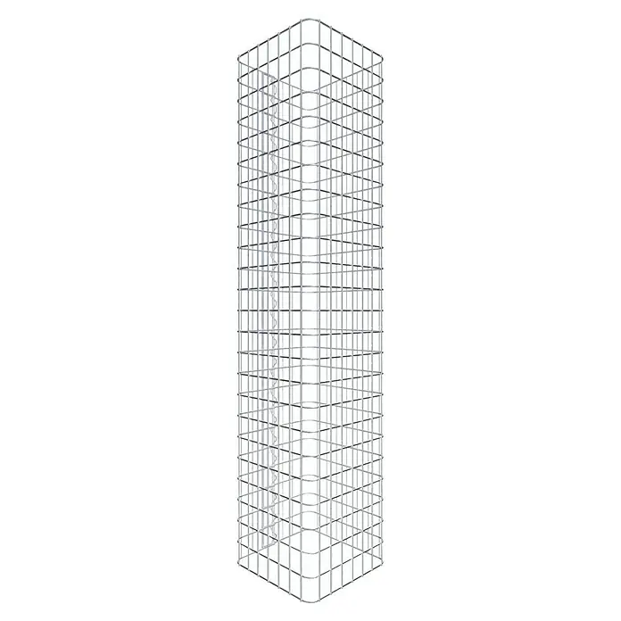 Gabiona Gabionensäule - 37 x 37 x 120 cm, Stahl, Maschenbreite: 50 mm, Maschenhöhe: 50 mm - Dreidimensionales Gittermodell eines hohen, rechteckigen Turms, das eine abstrakte Struktur und architektonische Präsentation bietet.