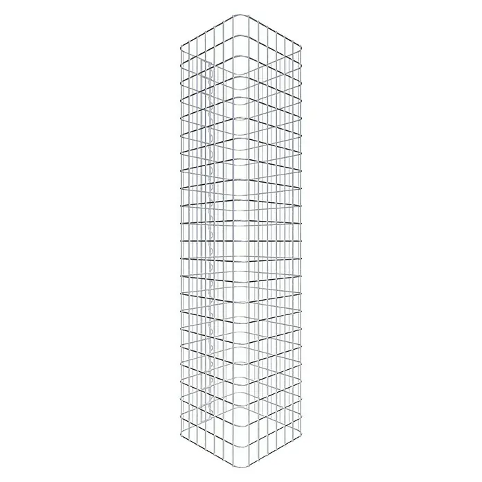 Gabiona Gabionensäule - 37 x 37 x 110 cm, Stahl, Maschenbreite: 50 mm, Maschenhöhe: 50 mm - Eine hohe, skelettartige Struktur aus silberfarbenen Metallstäben, die ein modernes, industrielles Gefühl vermittelt.